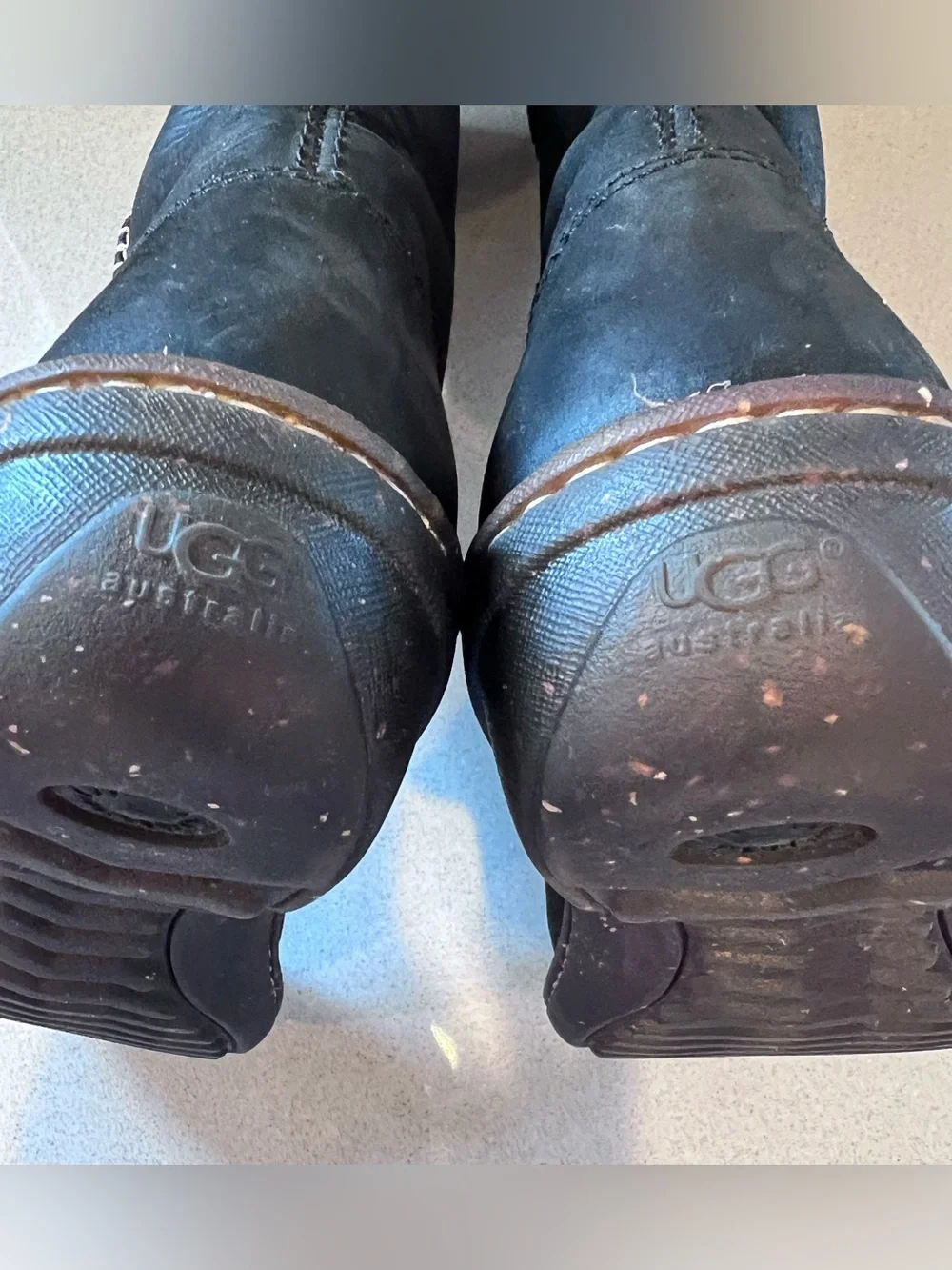 UGG Swell Tall Black Leather Sheepskin Tasman Boots Size 8